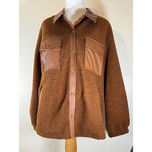 Trendy Entro Faux Leather Accent Cozy Sherpa Jacket Button Front Size Small